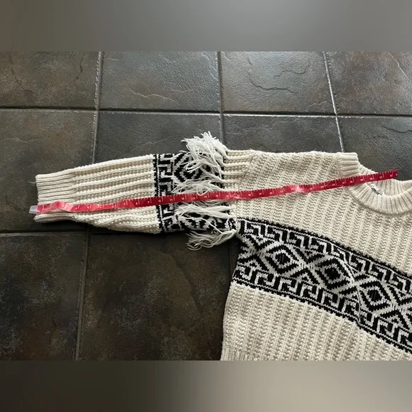 Dex Black & Cream Fringe Knit Sweater Trendy Chunky Knit Size Medium DEX - Picture 7 of 9